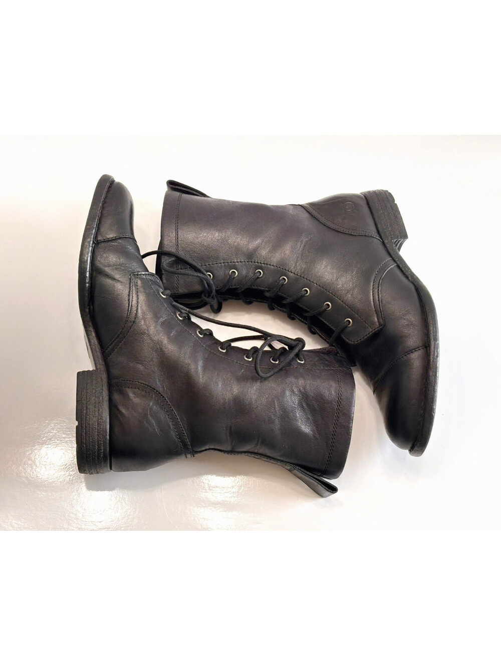 Born Neon Combat Boots Womans Size 8.5 M Black Leather Lace Up Comfort Round Toe - Picture 7 of 16